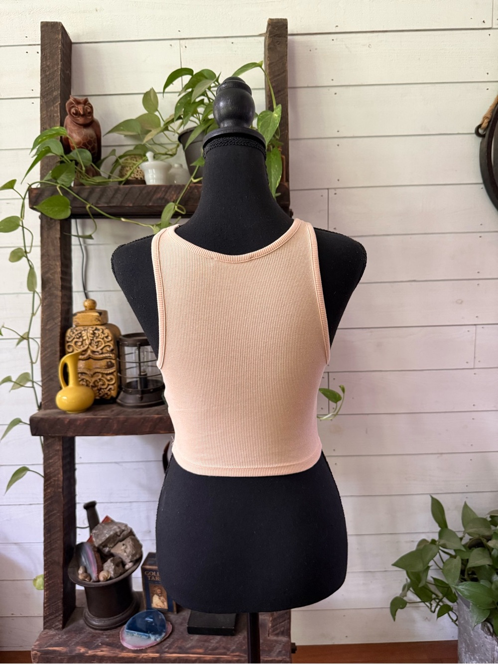 Zara Ribbed Crop Tan Beige Bodycon Top - Picture 7 of 17